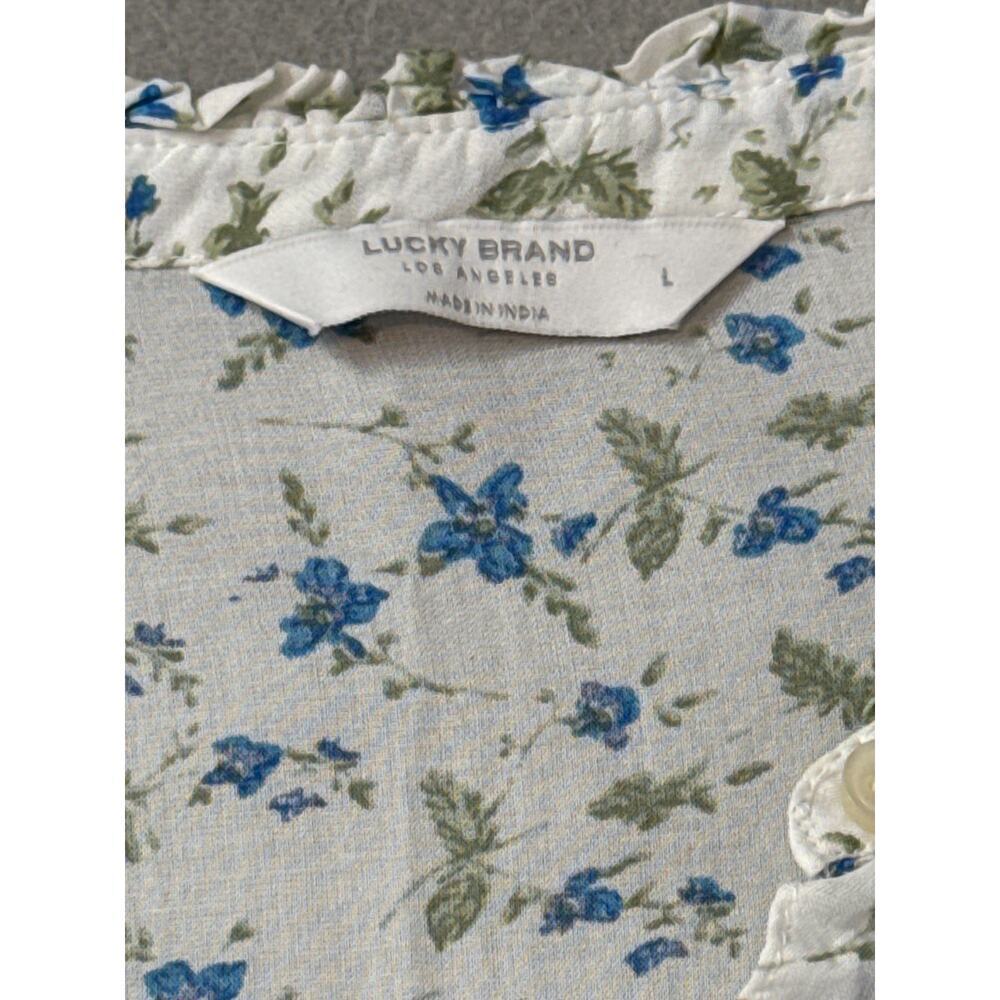 Women’s Lucky Brand white blue floral boho peasant top NWT Sz L - Picture 5 of 9